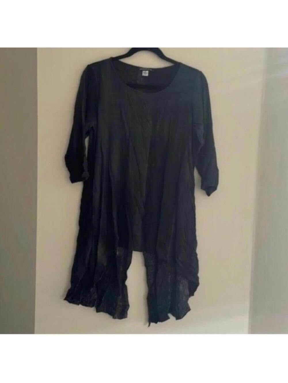 Modesce Black 1/2 Sleeve Laganlook Artsy Long Line Blouse Tunic Top